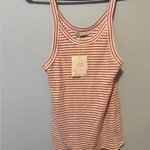 Zara NWT Red and White Striped Women's Tank Top: Size Large